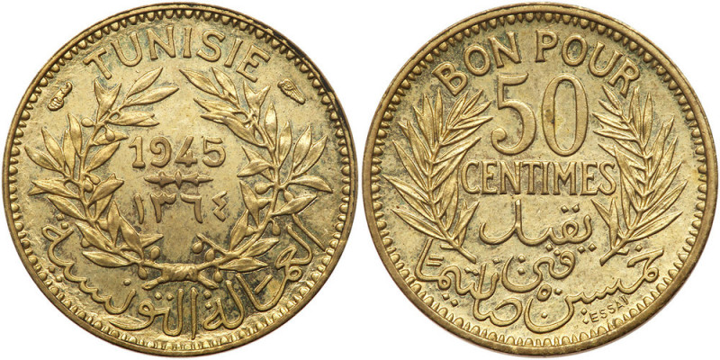 Tunisia. Essai Piedfort 50 Centimes, 1945. KM-PE2. Mintage 104. Choice Uncircula...