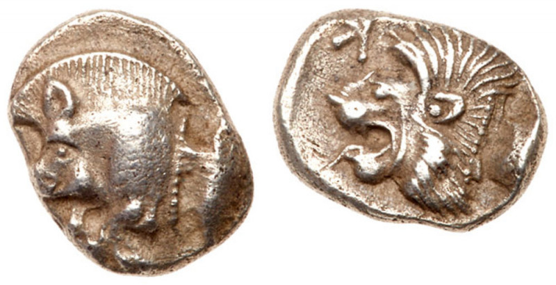 Kyzikos. AR Obol. Circa 450-400 BC (9mm, 0.78g, 5h). Forepart of boar left, tunn...