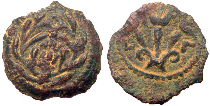 Ancient Judea. Procurator Valerium Gratus, 15-26 CE, AE Prutah (1.42g), 15/17 CE...