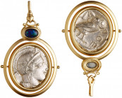 Beautiful 14K Yellow Gold and Ancient Greek Silver Tetradrachm, Ca. 449-404 BC, Head of Athena, in Extremely Fine Condit