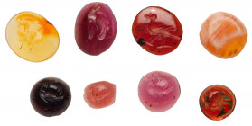 8-Piece Lot of Roman and Sasanian Period Mixed Agate Gemstone Intaglio Seals, Circa 4th-8th Century A.D.