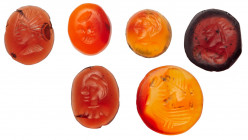 6-Piece Lot of Sasanian Carnelian and Translucent Agate Intaglio Seals, Circa 6th Century A.D.