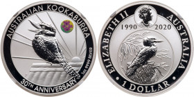 Australia. 2020-P Kookaburrra 30th Anniversary with Orchid Privy Silver $1. NGC MS70