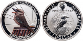 Australia. 2020-P Kookaburra 30th Anniversary Silver $1 Colorized Coin. PCGS MS70