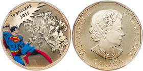 Canada. 2015 DC Comics Original-Superman Gauntlet Matte Proof Silver $10 Colorized Coin. PCGS PF69