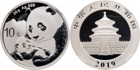 China. A Pair of 2019 Panda Silver 10 Yuan