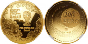France. 2014 FIFA World Cup Brazil Gold 200 Euros Curved Cup-Shaped Coin. NGC PF70