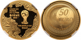 France. 2014 FIFA World Cup Brazil Gold 50 Euros. NGC PF69