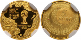 France. 2014 FIFA World Cup Brazil Gold 5 Euros. NGC PF70