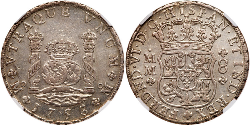 Mexico. 8 Reales, 1756-Mo MM. Eliz-43; KM-104.2. Ferdinand VI. Pillar issue. NGC...