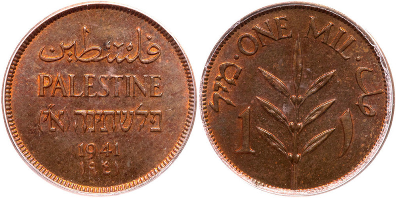 Palestine. Mil, 1941. KM-1. PCGS graded MS-64 Brown. Estimated Value $50 - 75