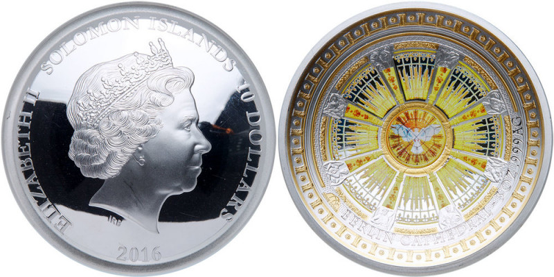 Solomon Islands. 2016 Concave Berlin Cathedral Dome Silver $10 Colorized Coin. T...