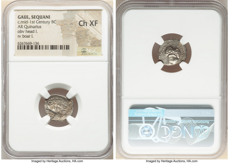 CENTRAL GAUL. Sequani. Ca. mid-1st Century BC. AR quinarius (16mm, 5h). NGC Choi...