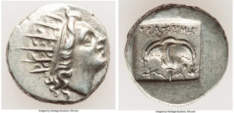 CARIAN ISLANDS. Rhodes. Ca. 88-84 BC. AR drachm (14mm, 2.73 gm, 12h). XF. Plinth...