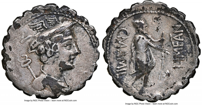 C. Mamilius Limetanus (ca. 82 BC). AR/AE fourrée serratus denarius (20mm, 10h). ...