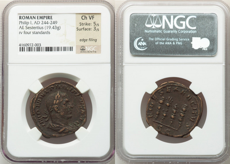 Philip I (AD 244-249). AE sestertius (30mm, 19.43 gm, 1h). NGC Choice VF 5/5 - 3...