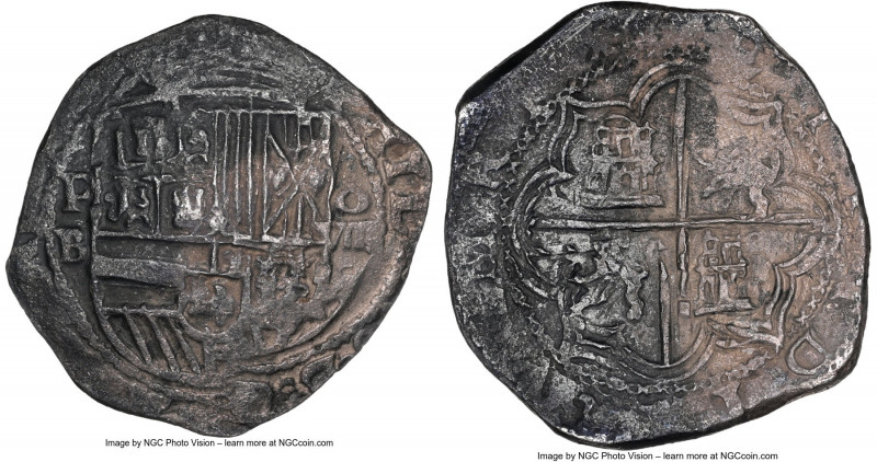 Philip II Cob 8 Reales ND (1574-1586) P-B XF Details (Environmental Damage) NGC,...