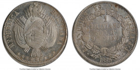 Republic Boliviano 1865 PTS-FP MS62 PCGS, Potosi mint, KM152.1. Untoned and displaying ample luster. Ex. Joe Sedillot collection. 

HID09801242017

© ...