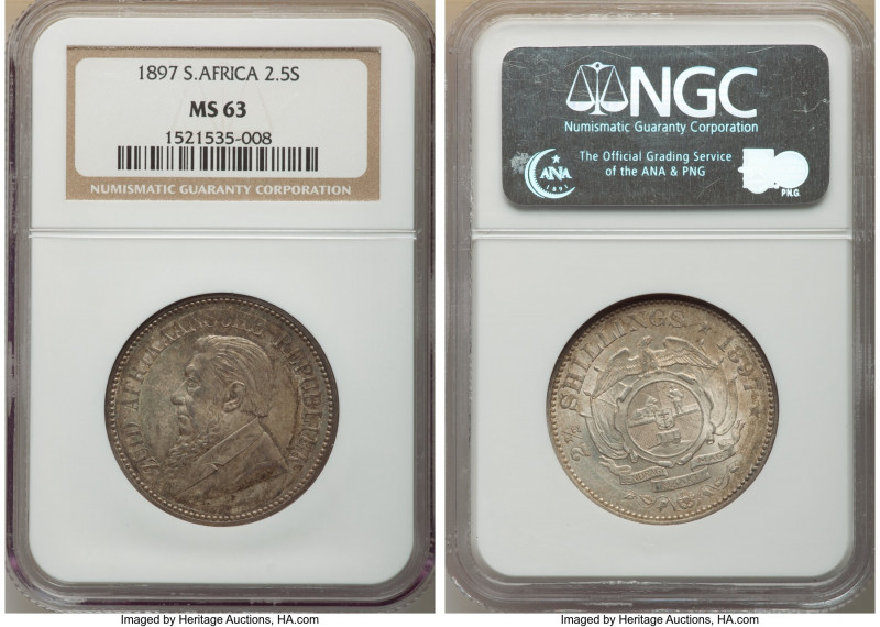 Republic 2-1/2 Shillings 1897 MS63 NGC, Pretoria mint, KM7. 

HID09801242017

© ...