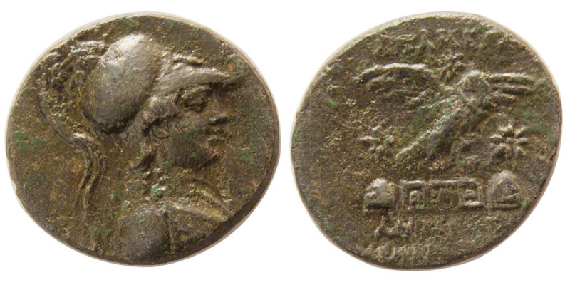 PHYRIGIA, Apania. 148-133 BC. Æ (7.84 gm; 22 mm). Athena right / Eagle and caps ...