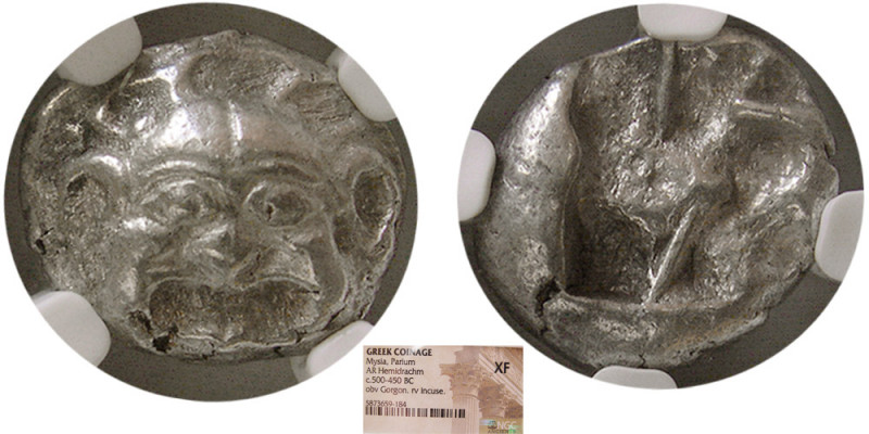 MYSIA, Parium. 500-450 BC. AR Hemidrachm. Obv: Gorgon head facing , Rev: Incuse....
