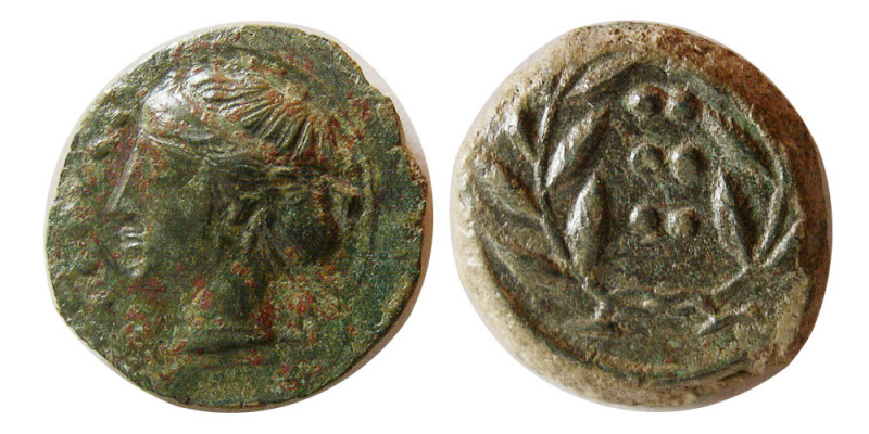 SICILY, Himera. Ca. 420-407 BC. Æ hemilitron (3.38 gm; 17 mm). Head of nymph lef...
