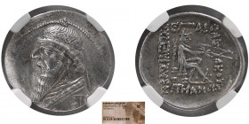KINGS of PARTHIA. Mithradates II. 121-91 BC. AR Drachm. NGC-XF.
