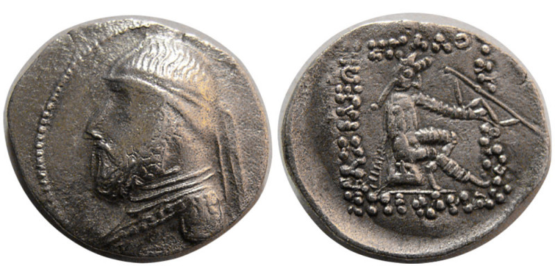 KING of PARTHIA. Mithradates II. 121-91 BC. AR Drachm (3.30 gm; 20 mm). Barbaric...