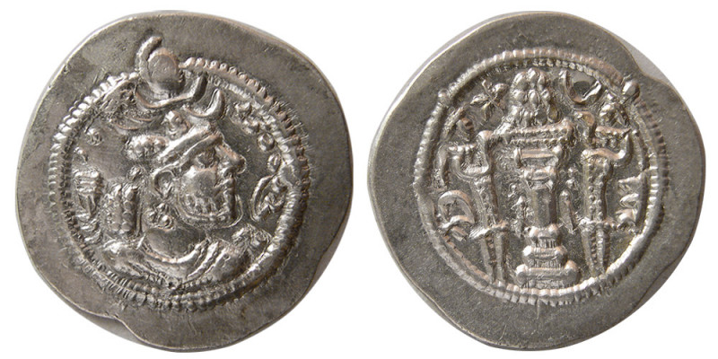 SASANIAN KINGS. Peroz, second crown, (459-484 AD). AR Drachm (4.00 gm; 27 mm). S...