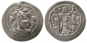 SASANIAN KINGS. Peroz, third crown, (459-484 AD). AR Drachm. GD (Ray) mint.