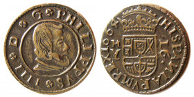 SPAIN, Philip IV. 1621-1665. Æ 16 Maravedis,dated 1664.