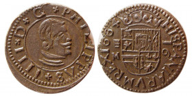 SPAIN, Philip IV. 1621-1665. Æ 16 Maravedis. Valladolid, dated 1664M