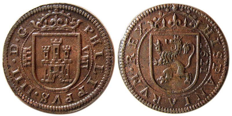 SPAIN, Philip IV. 1621-1665. Æ 8 Maravedis (6.22 gm; 28 mm). Segovia, dated 1621...