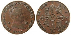 SPAIN, Isabel II, Jubia. 1845, Æ 4 Maravedis.