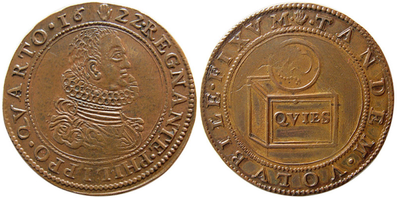 SPAINISH-NETHERLANDS, 1622. Æ Jeton (5.19 gm; 31 mm). Antwerp. Nice brown patina...
