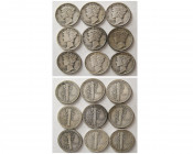 Group Lot of 9 United States Mercury Dimes. Different Dates.