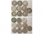 Group Lot of 10 United States Dimes. Different Dates.