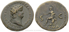 NÉRON (54-68), Dupondius frappé à Rome en 65, (Bronze - 15,13 g - 28,4 mm - 6h)
A/ NERO. CLAVD. CAESAR AVG. GER. P. M. TR. P. IMP. P. [P.] Tête radié...