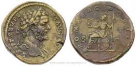 SEPTIME SÉVÈRE (193-211), Sesterce frappé à Rome en 195, (Bronze - 27,8 g - 31,7 mm - 6h)
A/ L. SEPT. SEV. PERT. AVG. IMP. V. Tête laurée de Septime ...