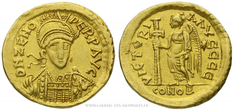 ZÉNON Deuxième règne (476-491), Solidus frappé à Constantinople, (Or - 4,46 g - ...