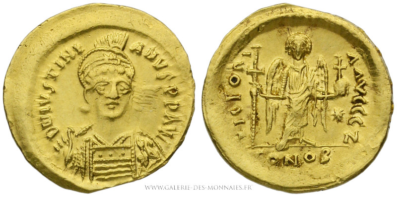 JUSTINIEN Ier (527-565), Solidus frappé à Constantinople, (Or - 4,14 g - 21,4 mm...