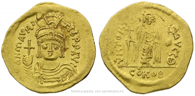 MAURICE TIBÈRE (582-602), Solidus frappé à Constantinople, (Or - 4,24 g - 21 mm ...