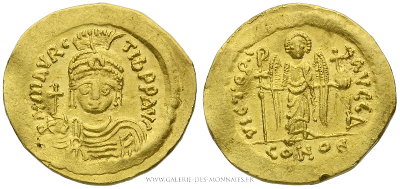MAURICE TIBÈRE (582-602), Solidus frappé à Constantinople, (Or - 4,37 g - 21,3 m...