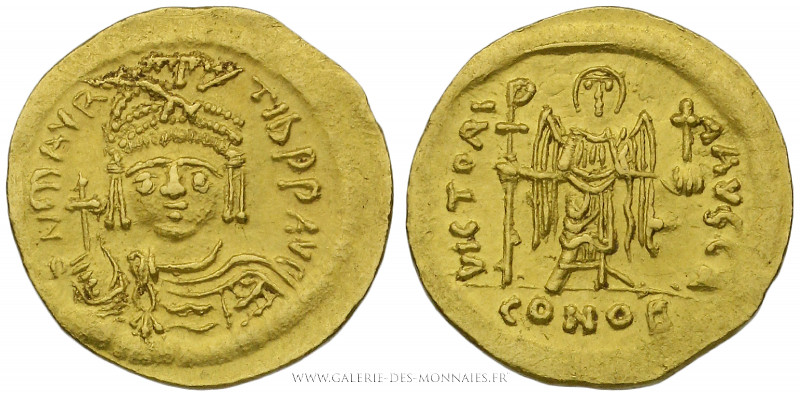 MAURICE TIBÈRE (582-602), Solidus frappé à Constantinople, (Or - 4,45 g - 21,4 m...