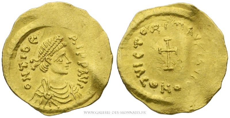 MAURICE TIBÈRE (582-602), Trémissis frappé à Constantinople, (Or - 1,46 g - 17 m...
