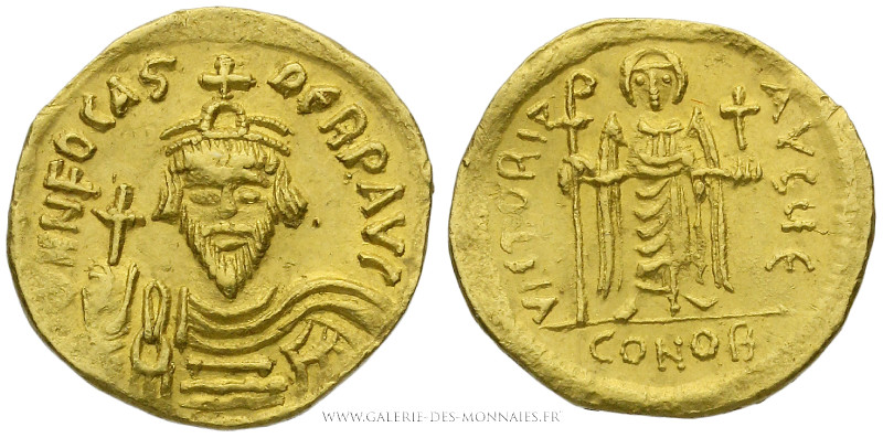 PHOCAS (602-610), Solidus frappé à Constantinople, (Or - 4,44 g - 20,2 mm - 7h)...