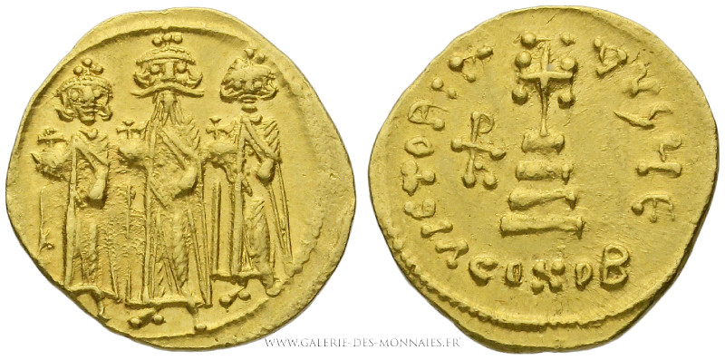 HÉRACLIUS, H. CONSTANTIN et HÉRACLONAS (632-641), Solidus frappé à Constantinopl...