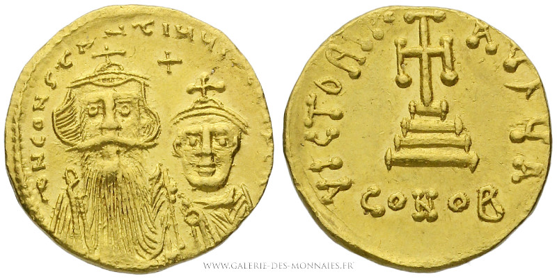 CONSTANT II et CONSTANTIN IV (654-659), Solidus frappé à Constantinople, (Or - 4...