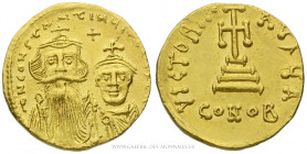 CONSTANT II et CONSTANTIN IV (654-659), Solidus frappé à Constantinople, (Or - 4,47 g - 19,7 mm - 6h)
A/ DN CONSTANTINVS C CONSTAN. Les deux bustes d...