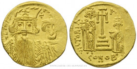 CONSTANT II et ses fils (659-668), Solidus frappé à Constantinople, (Or - 4,39 g - 20 mm - 6h)
A/DN CONSTANI. Bustes de Constant II et Constantin IV ...